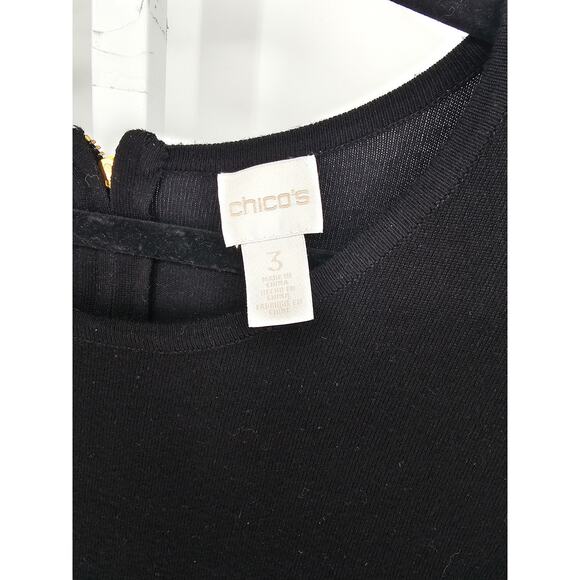 Chico's Women's Black Back Zip Scoop-Neck Long Sleeve Top Size 3 (XL) - Picture 2 of 4